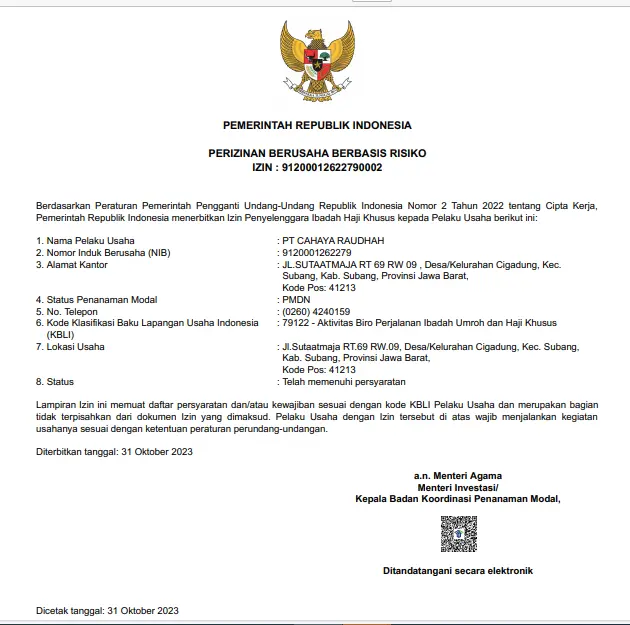 Legalitas Cahaya Raudhah