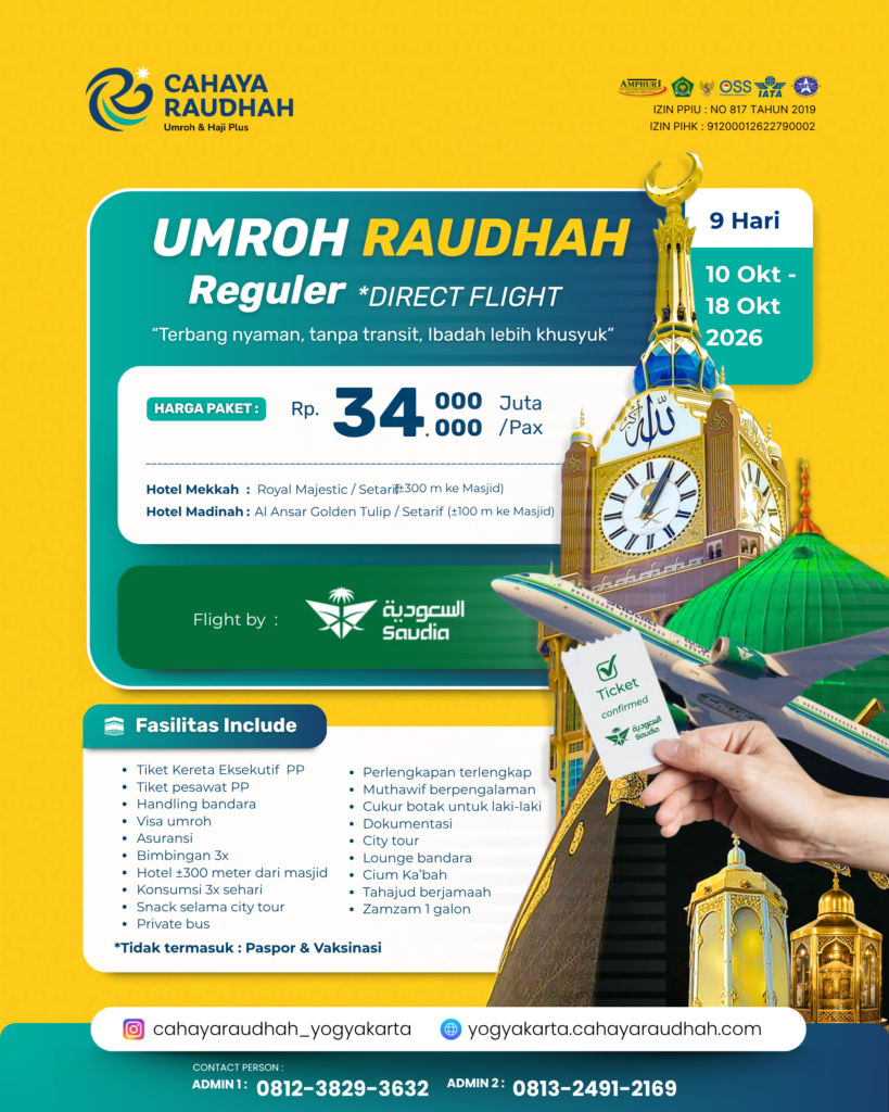 Paket Umroh Start Jogja keberangkatan 10 Oktober 2026 Cahaya raudhah