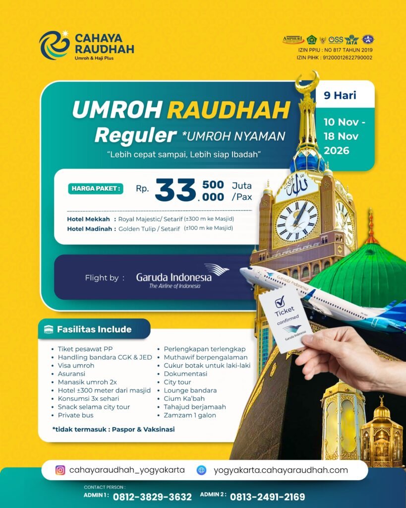 Paket Umroh Raudhah 10 November 2026 | 9 Hari