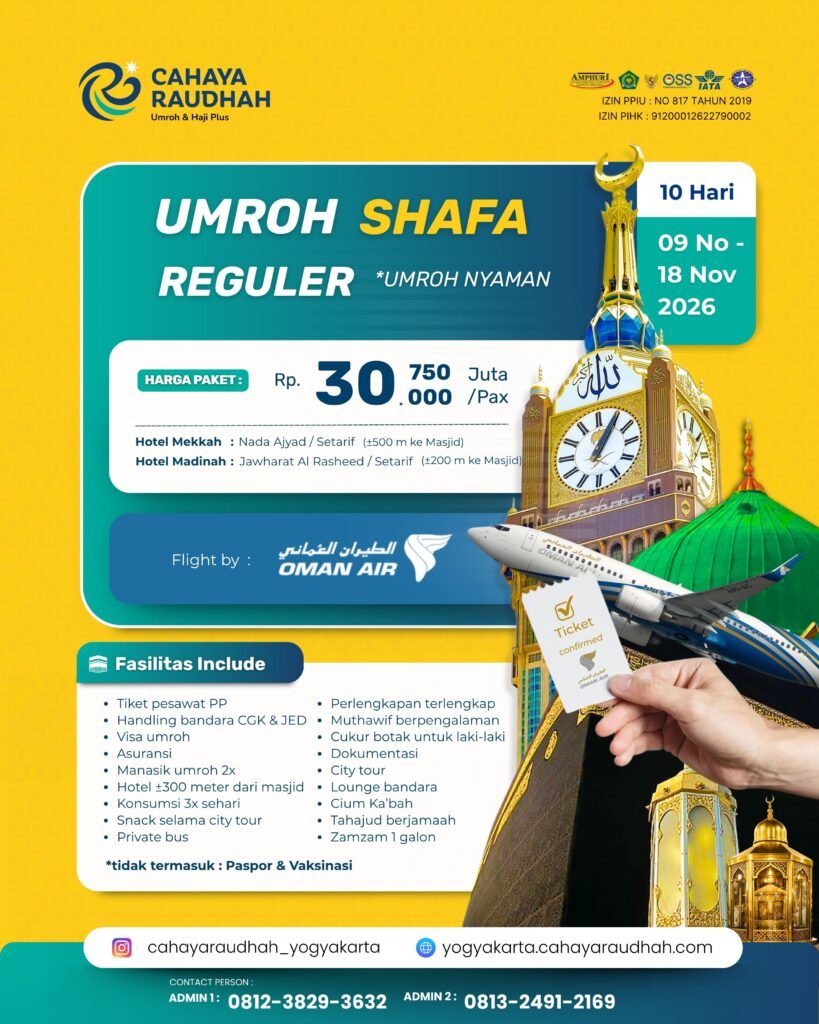 Umroh Shafa 9 November 2026 | 10 hari Start Jogja